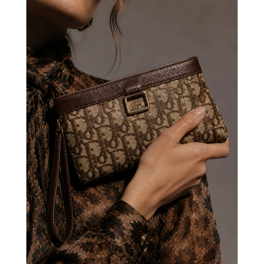 Christian Dior Vintage Trotter Monogram Canvas Clutch Bag Brown Beige