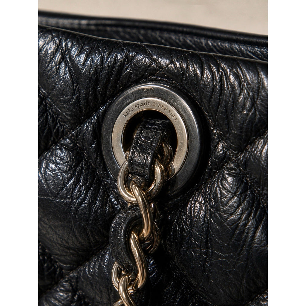 Kate Spade New York Black Quilted Leather Chain Tote Bag