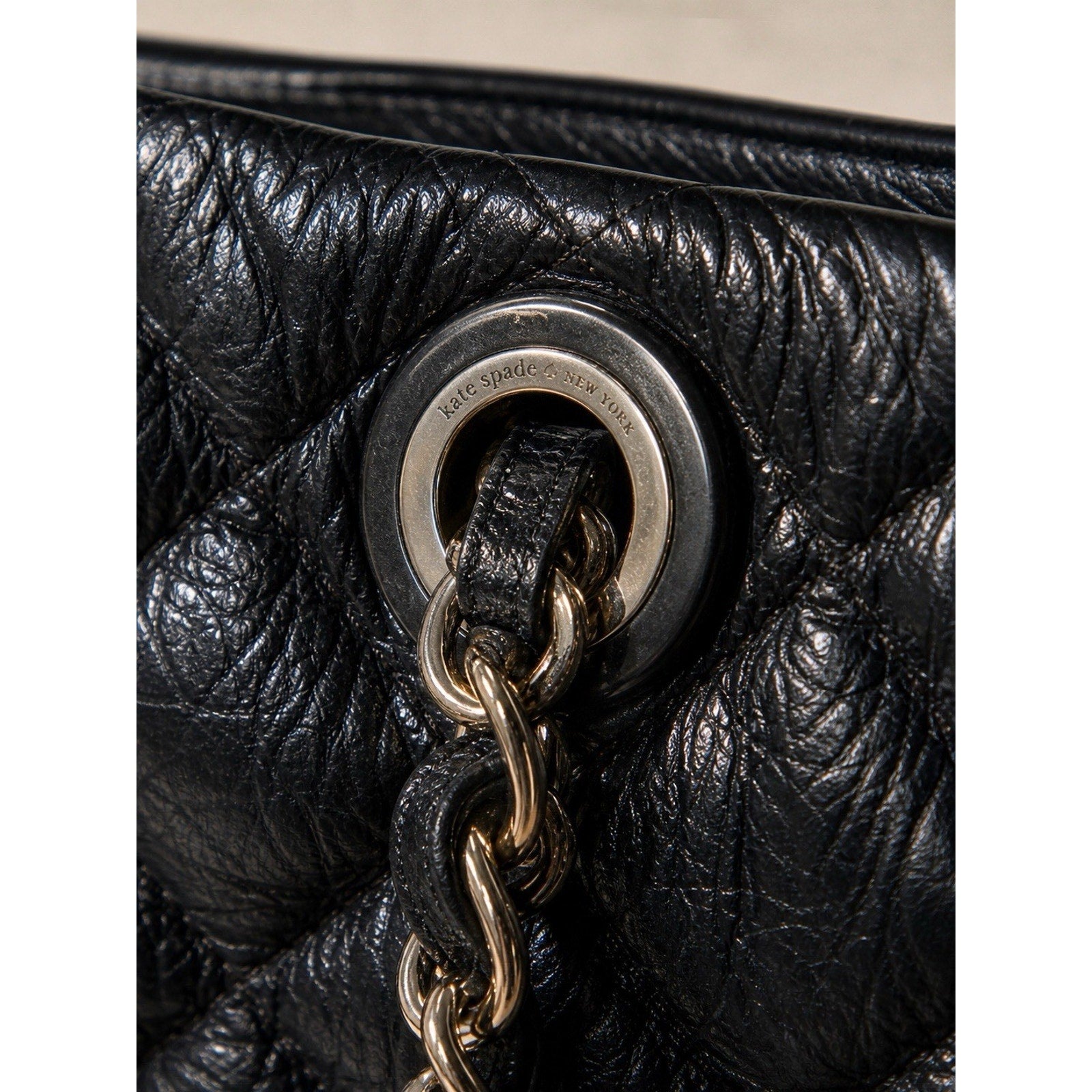 Kate Spade New York Black Quilted Leather Chain Tote Bag