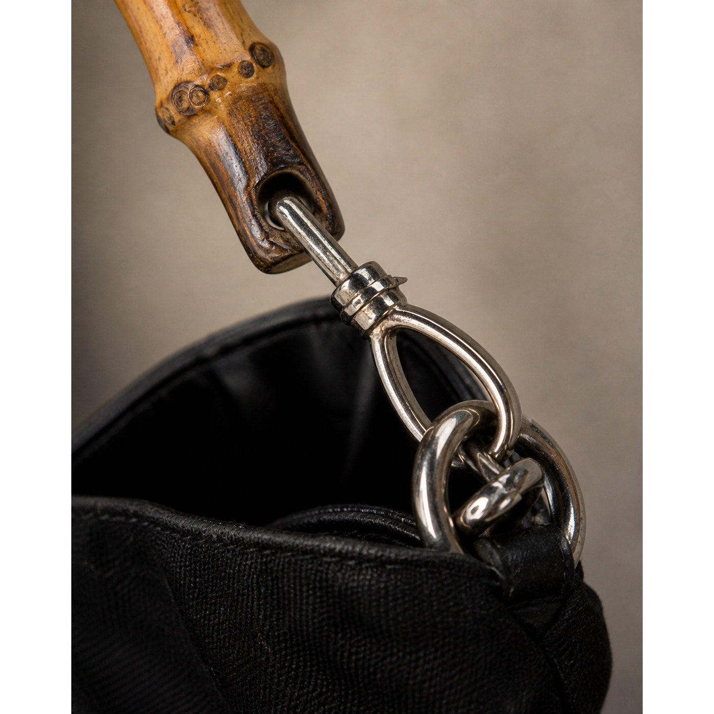 Gucci Black Nylon Bamboo Top Handle Bag Logo Jacquard Lining