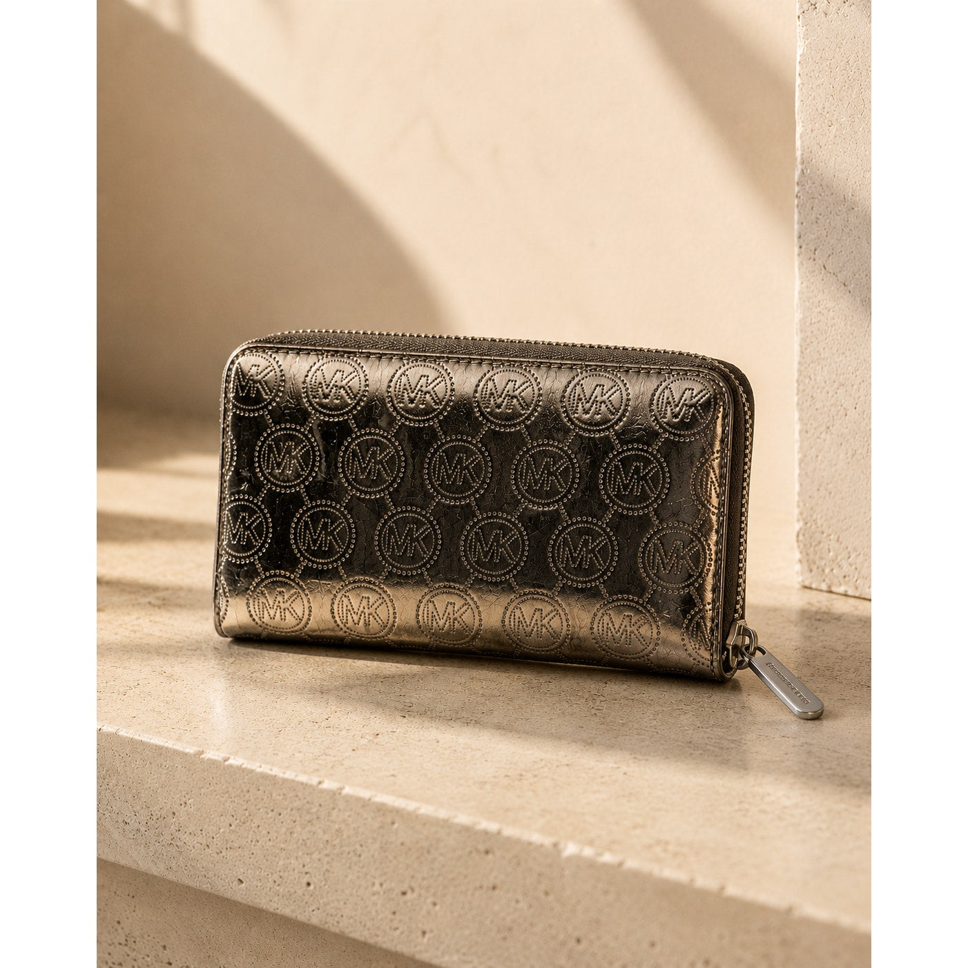 Michael Kors Metallic Zip Around Wallet Bronze MK Logo