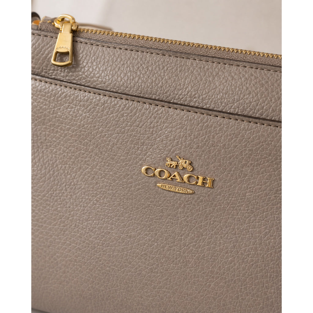 Coach Journal Crossbody Taupe Pebbled Leather Beige Gold Bag