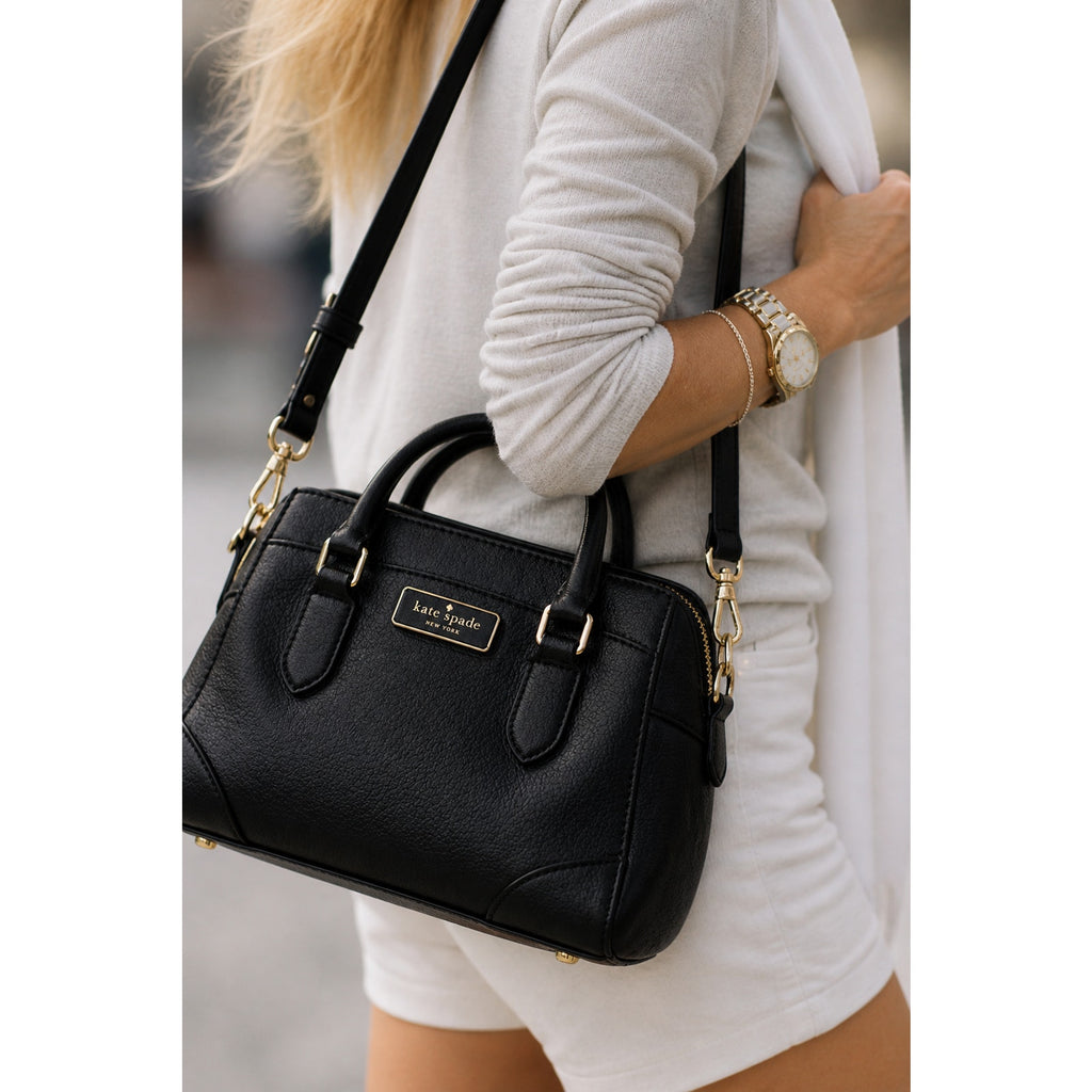 Kate Spade Darcy Small Satchel Black Leather Crossbody Gold Bag
