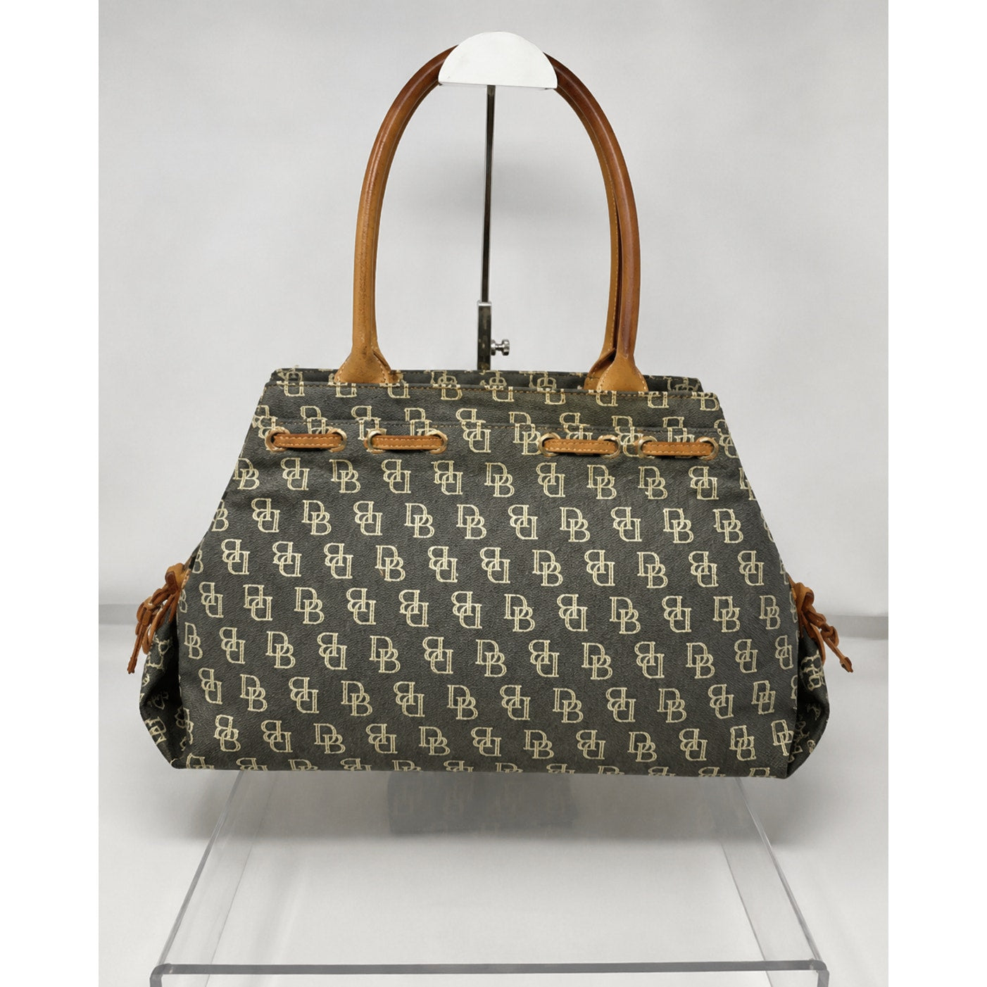 Vintage Dooney & Bourke Signature Jacquard Satchel Black Tan USA