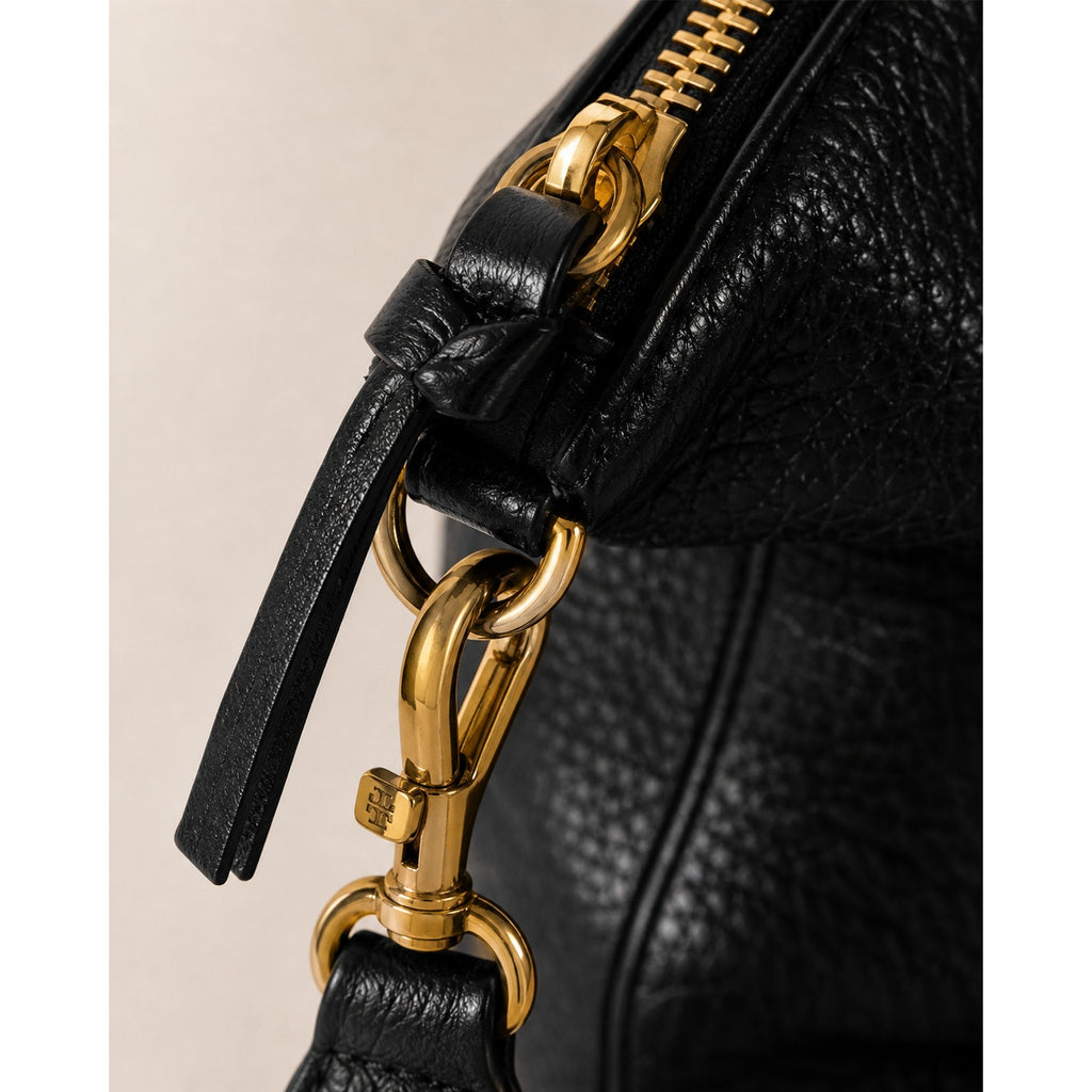 Tory Burch Robinson Satchel Pebbled Leather Black Crossbody Bag