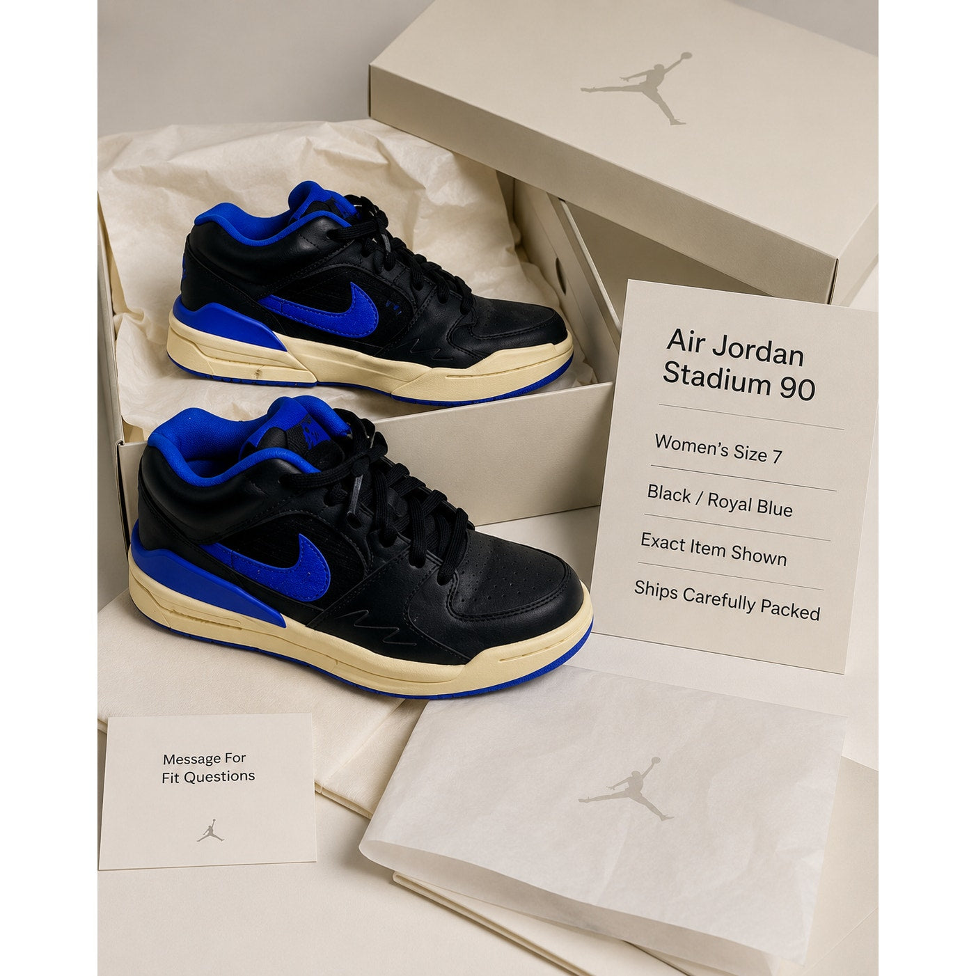 Air Jordan Stadium 90 Black Royal Women's 7 Sneakers FB2269-041
