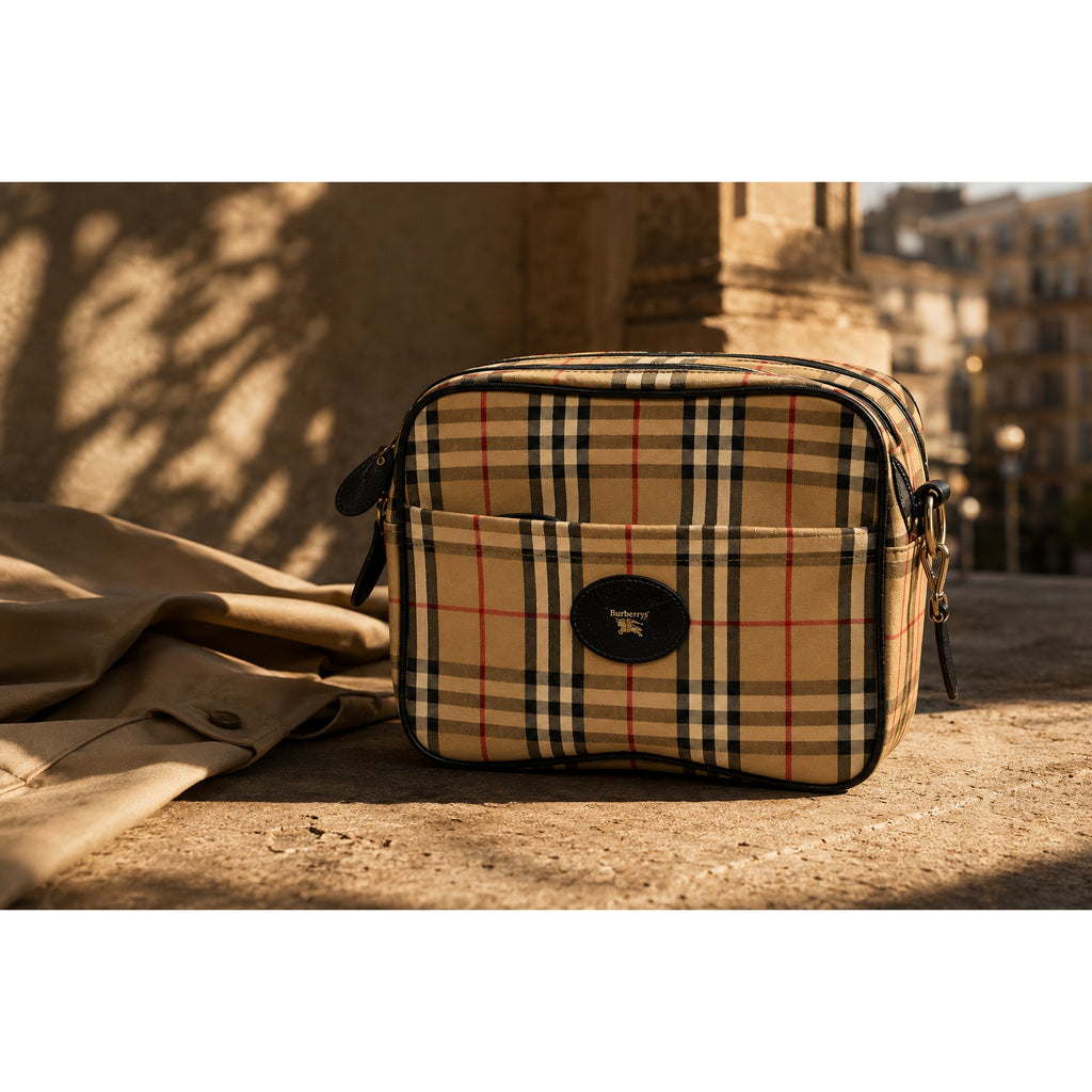 Burberry Nova Check Messenger Bag Coated Canvas Leather Crossbody