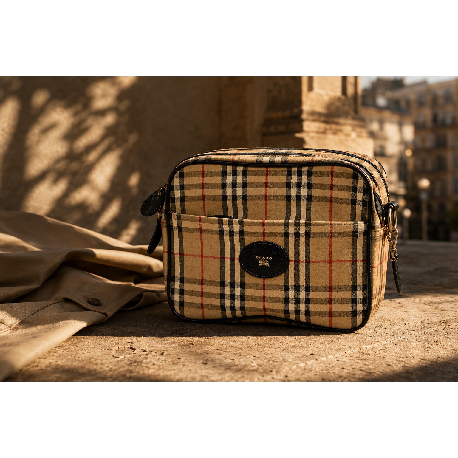 Burberry Nova Check Messenger Bag Coated Canvas Leather Crossbody