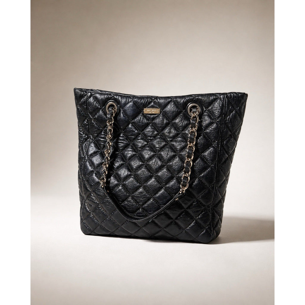 Kate Spade New York Black Quilted Leather Chain Tote Bag