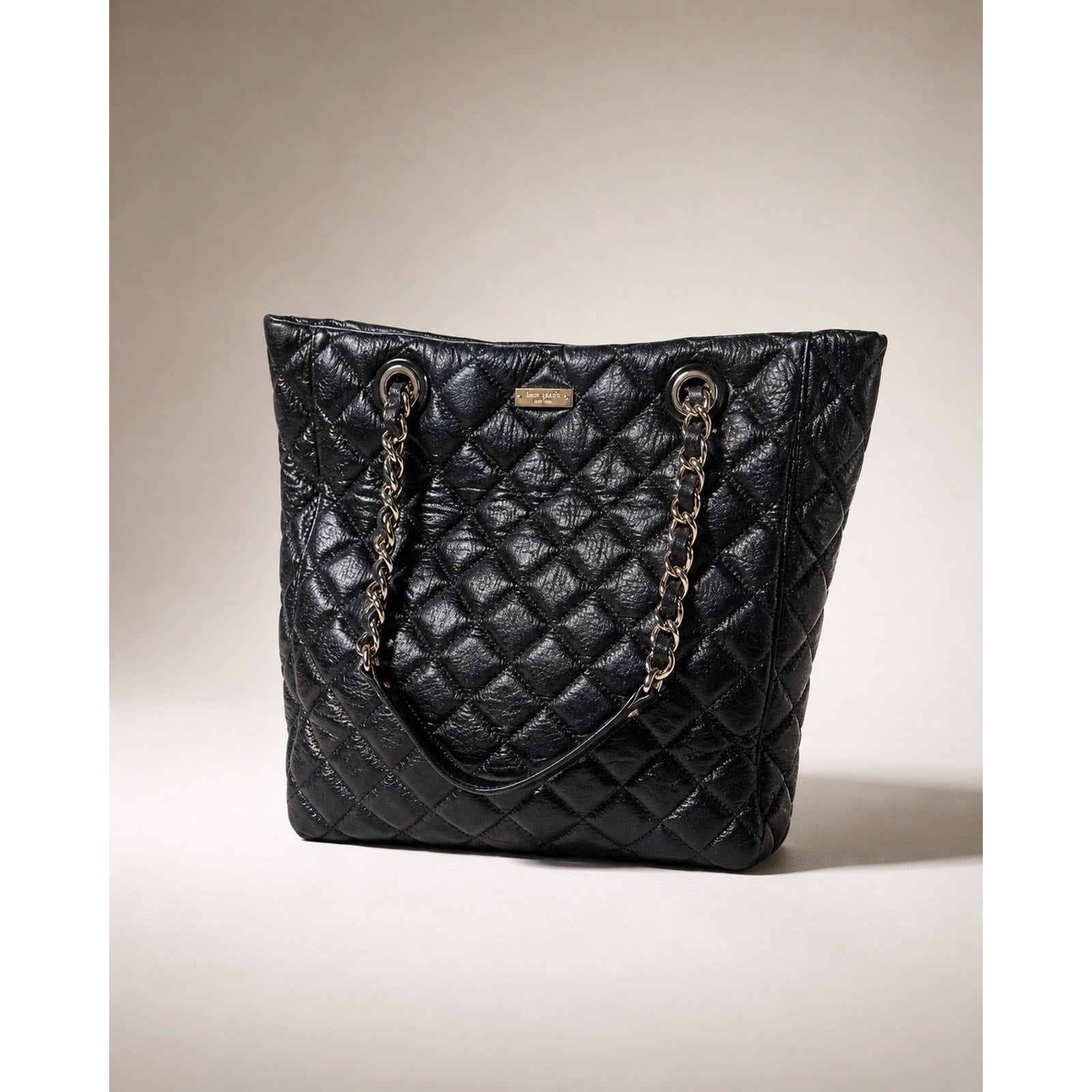 Kate Spade New York Black Quilted Leather Chain Tote Bag