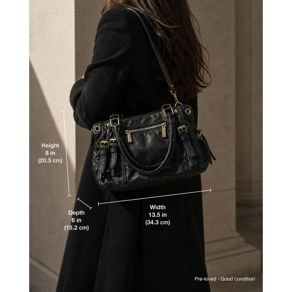 Michael Kors McGraw Black Pebbled Leather Satchel Bag