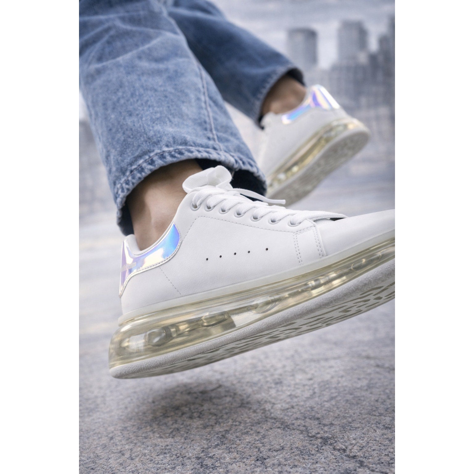 Alexander McQueen Oversized Sole Sneakers White Iridescent Heel Men’s Size 12
