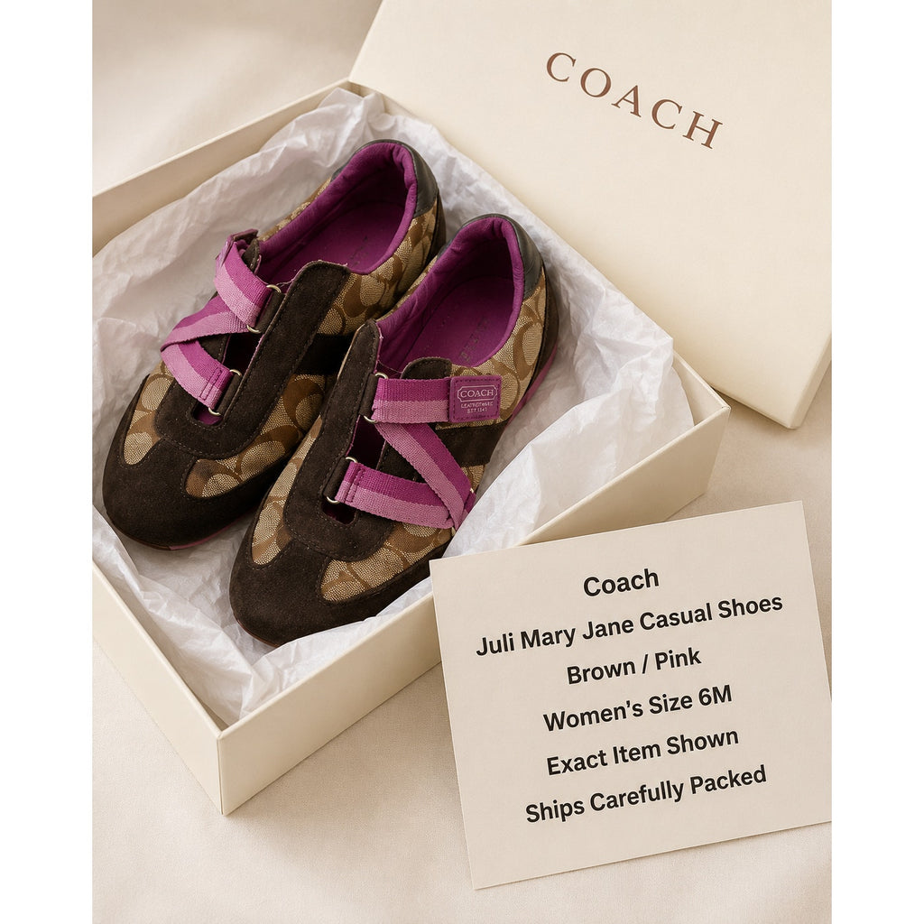 Coach Juli Mary Jane Sneakers Women 6M Brown Signature Canvas Pink Y2K
