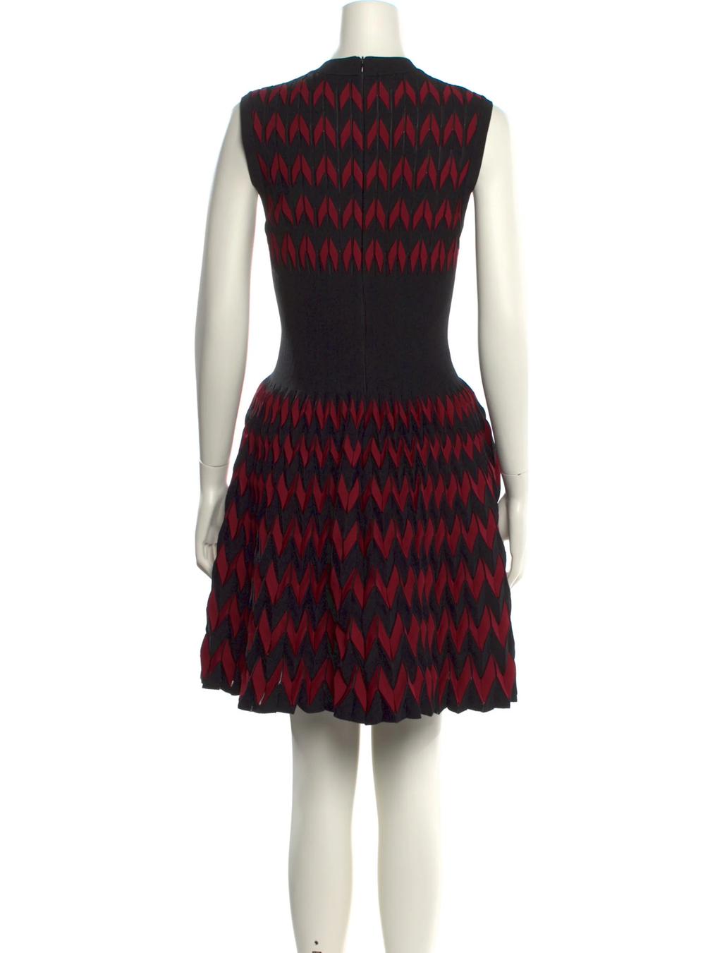Alaia black and red printed flare dress back view