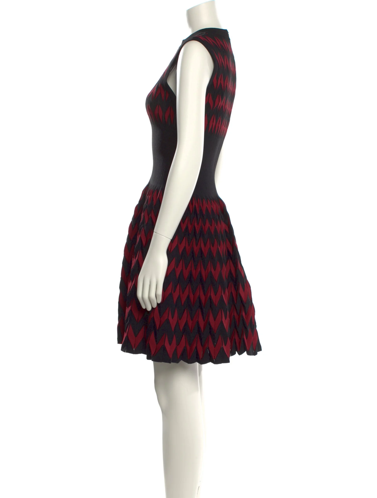 Alaia black and red printed flare dress side view
