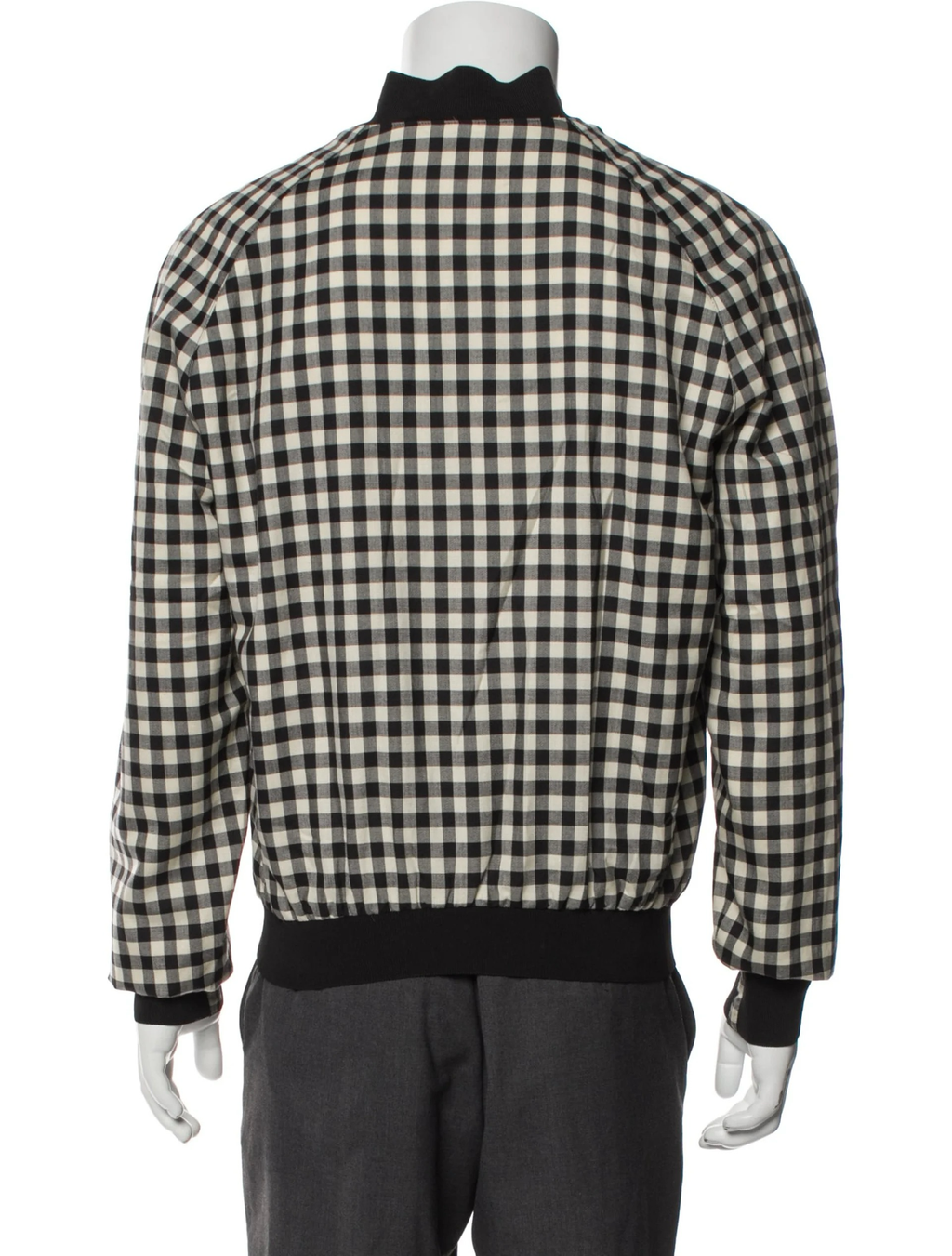 Alexander McQueen black and white plaid bomber jacket back view