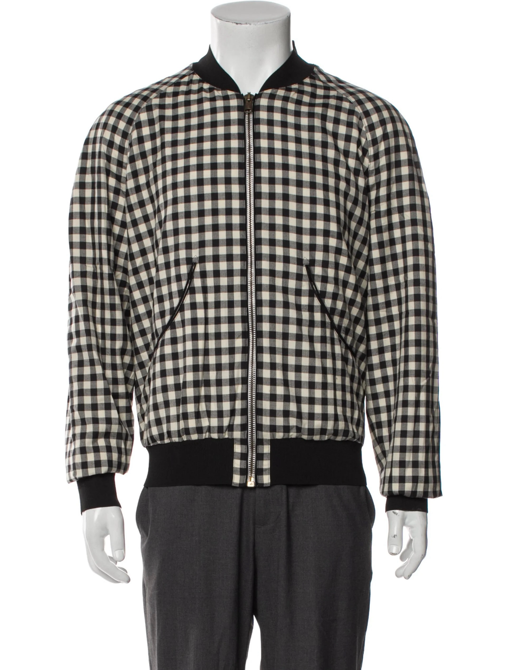 Alexander McQueen black and white plaid bomber jacket front view