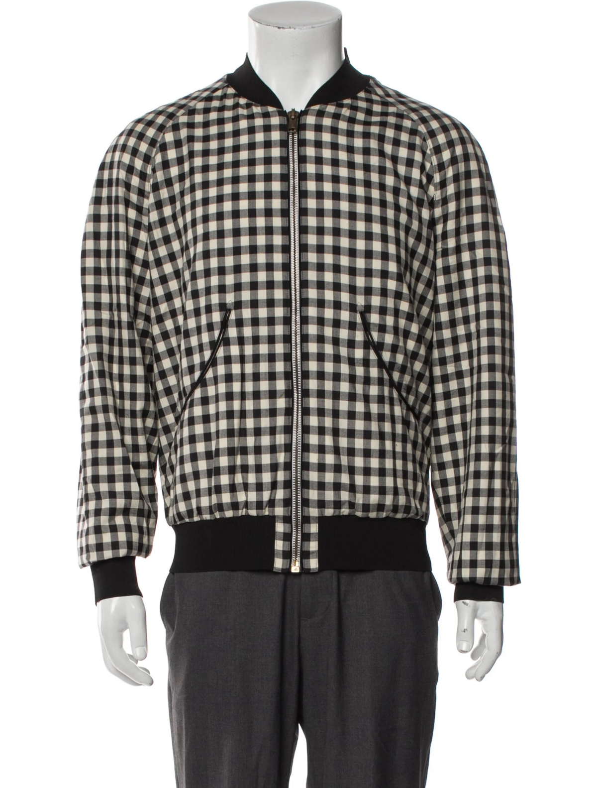 Alexander McQueen black and white plaid bomber jacket front view