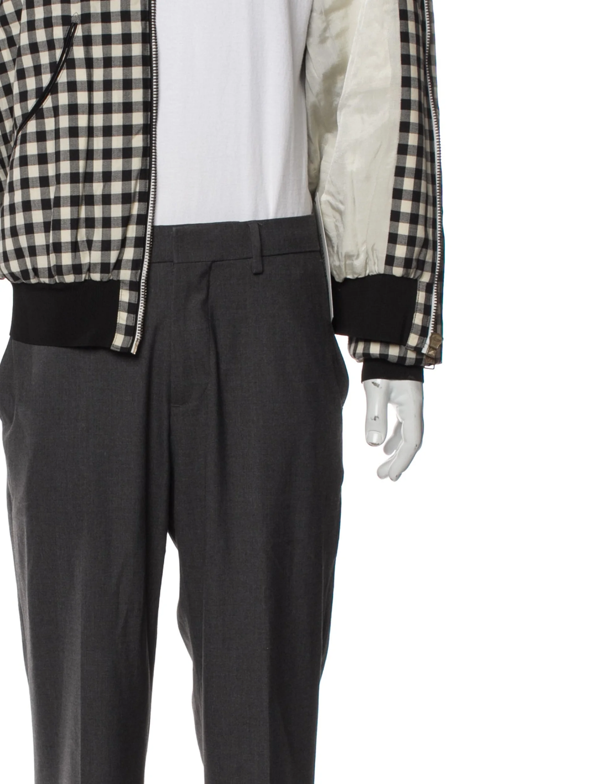 Alexander McQueen black and white plaid bomber jacket open detail