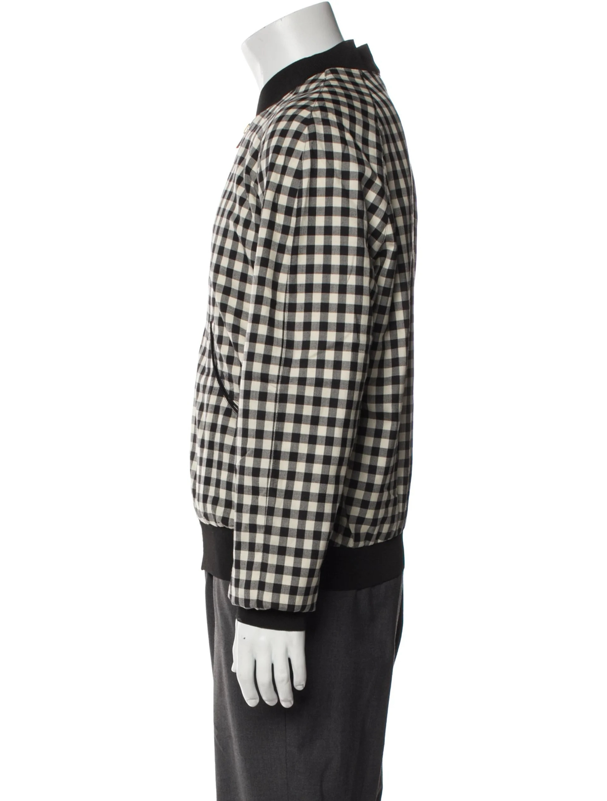 Alexander McQueen black and white plaid bomber jacket side view