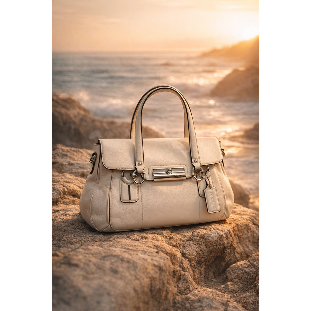 Coach Kristin Leather Satchel Ivory Cream Turnlock Shoulder Bag F13042