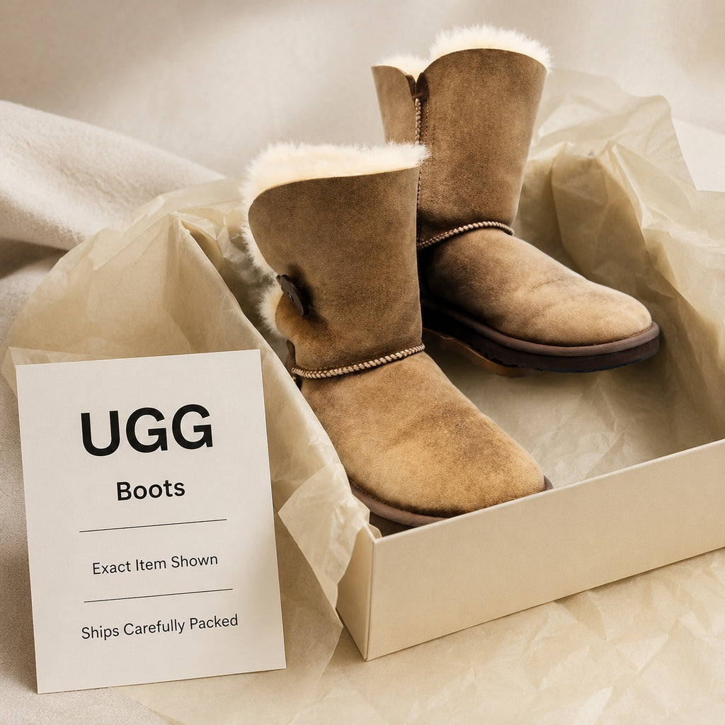 UGG Australia Bailey Button Boots Women 7 Chestnut Suede Sheepskin