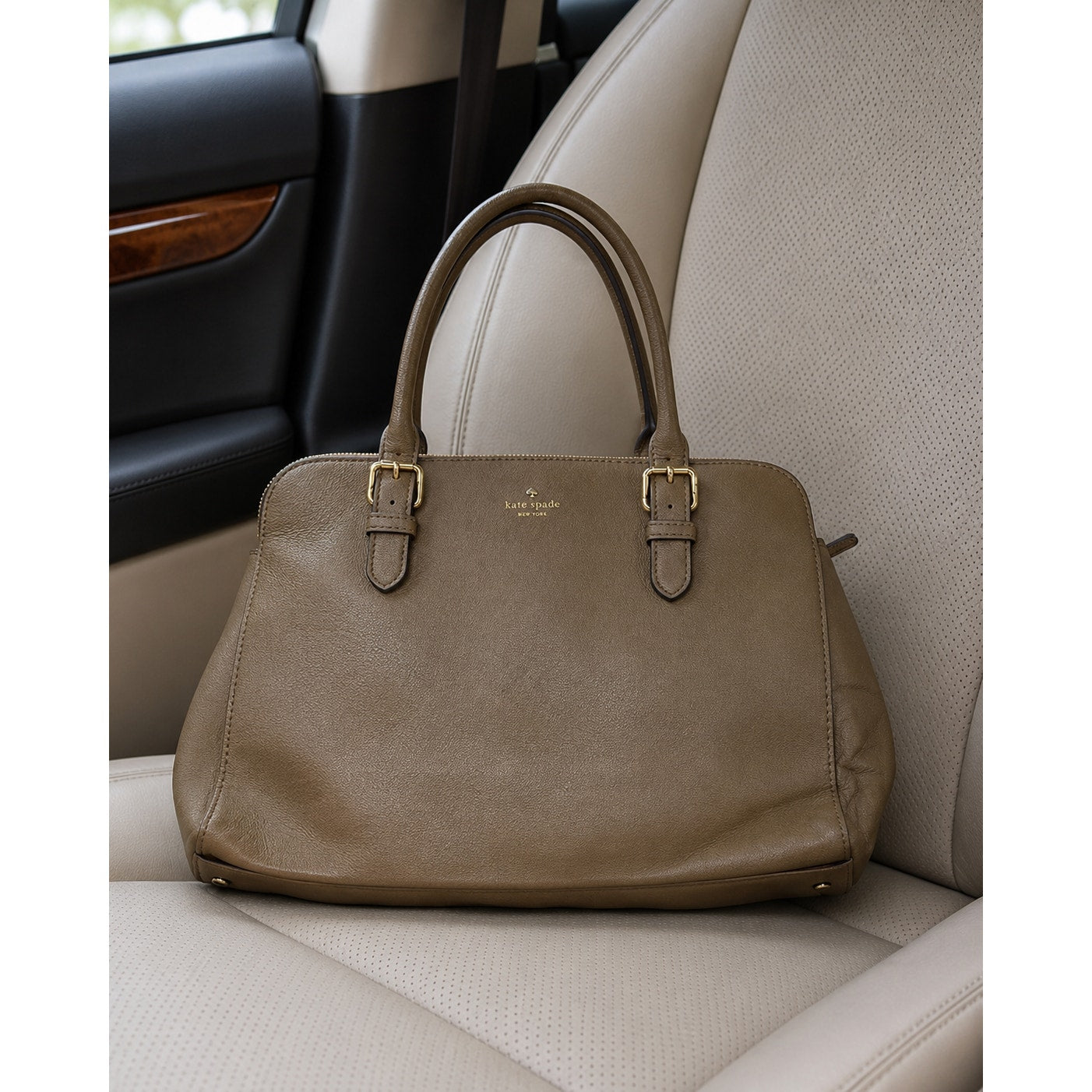 Kate Spade Saffiano Leather Satchel Tote Camel Brown Authenticated
