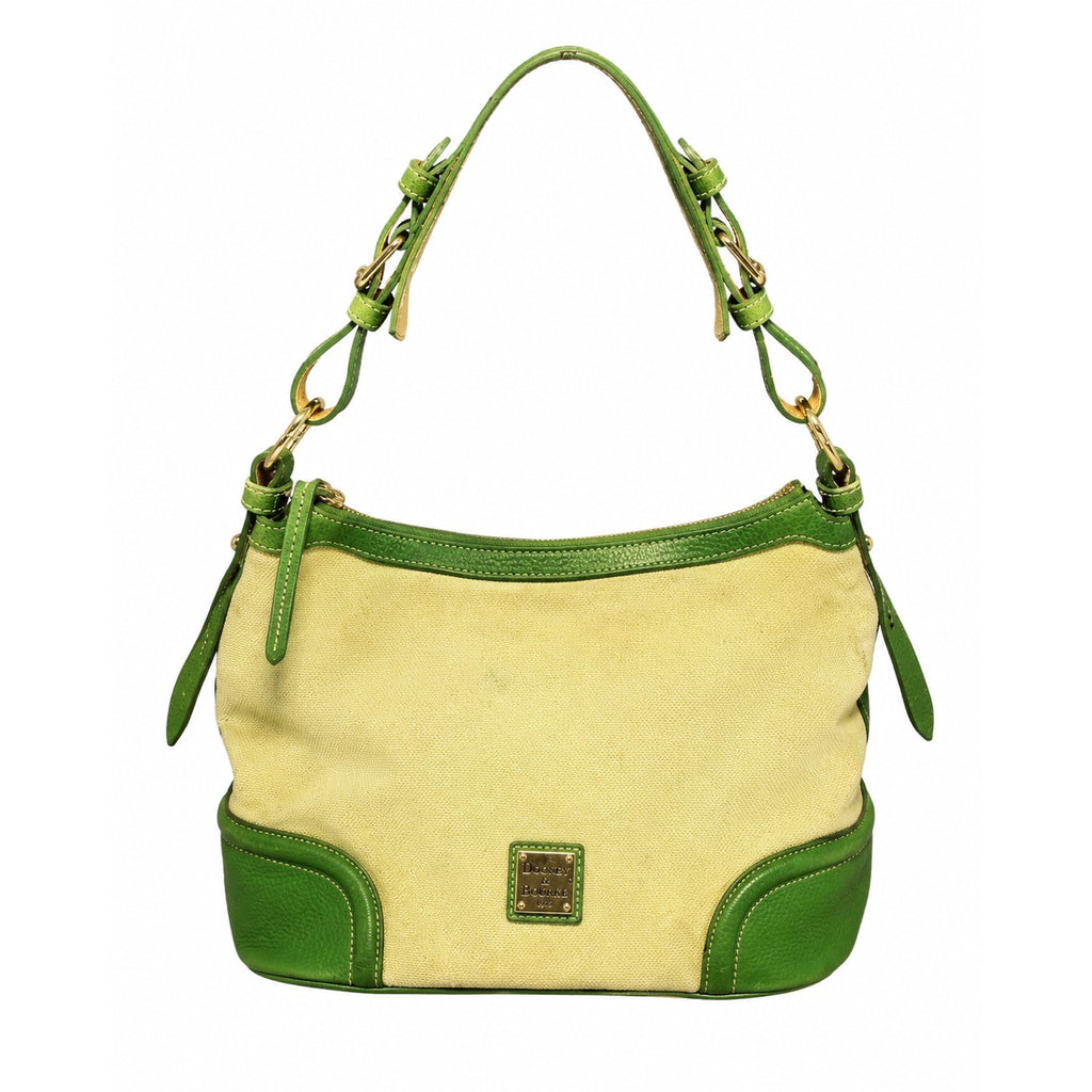 Dooney & Bourke Lucky Green Cream Canvas Leather Shoulder Bag