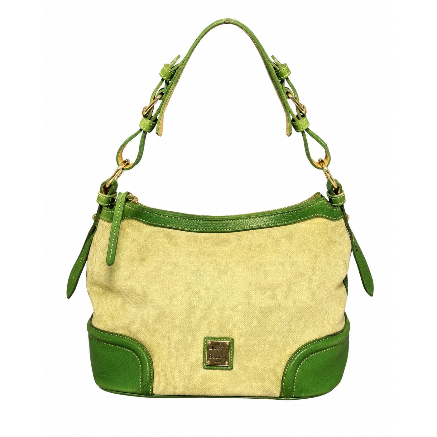Dooney & Bourke Lucky Green Cream Canvas Leather Shoulder Bag