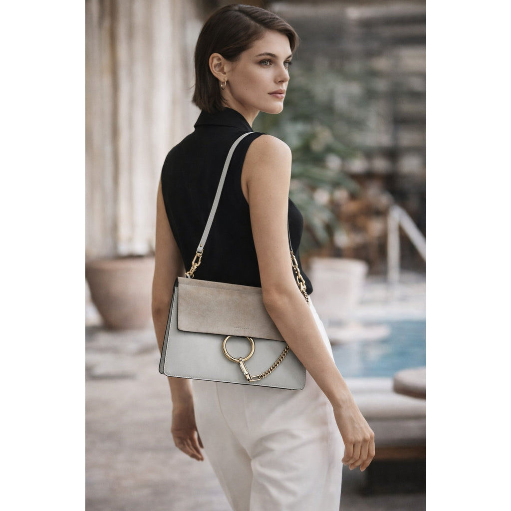 Chloé Faye Small Su Chloé Faye Small Suede Leather Shoulder Crossbody Bag Motty Gray ede Leather Shoulder Crossbody Bag Neutral