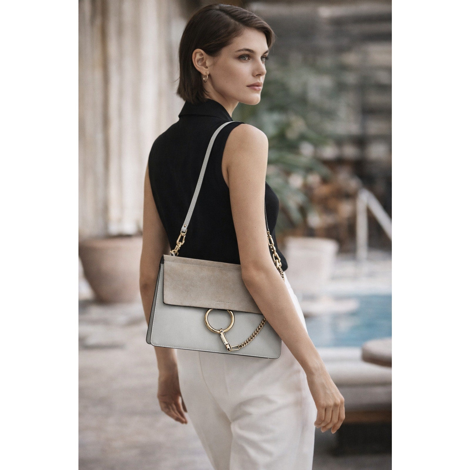 Chloé Faye Small Su Chloé Faye Small Suede Leather Shoulder Crossbody Bag Motty Gray ede Leather Shoulder Crossbody Bag Neutral