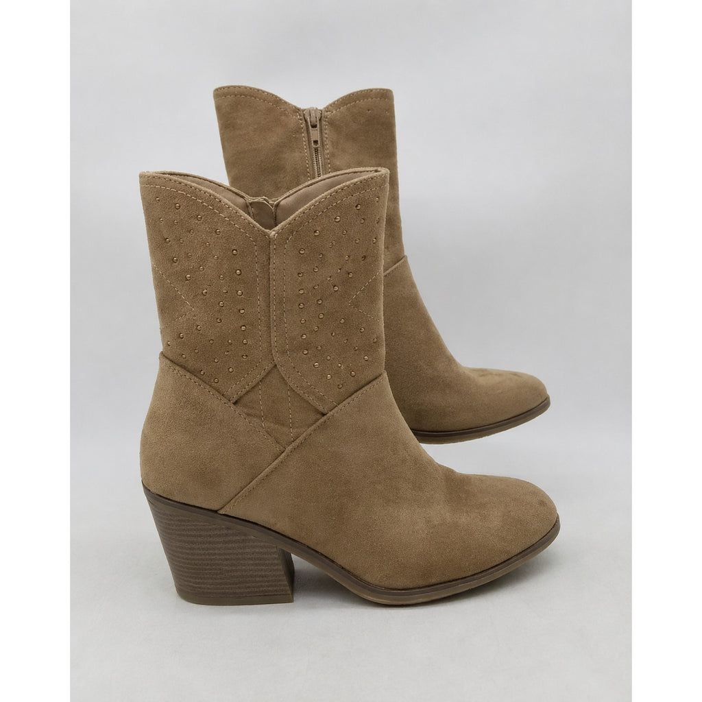 Seychelles Skye Western Boots Women 7 Tan Suede Studded Block Heel