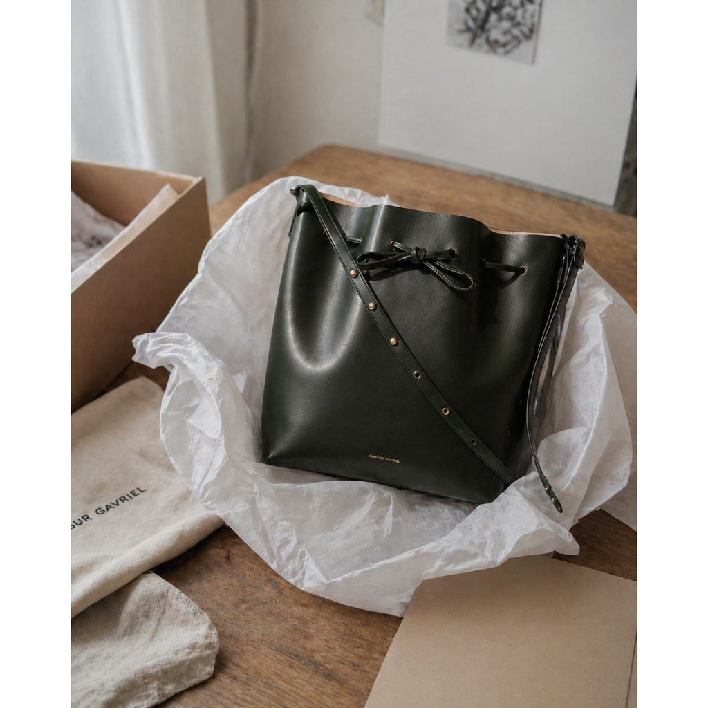 Mansur Gavriel Bucket Bag Black Leather Drawstring Shoulder Crossbody