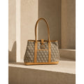 Dooney & Bourke DB Monogram Canvas Tote Bag Gray Brown Leather Trim