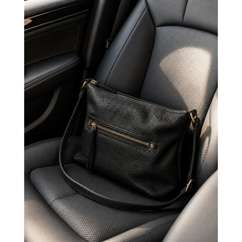 Michael Kors Rhea Black Pebbled Leather Shoulder Bag