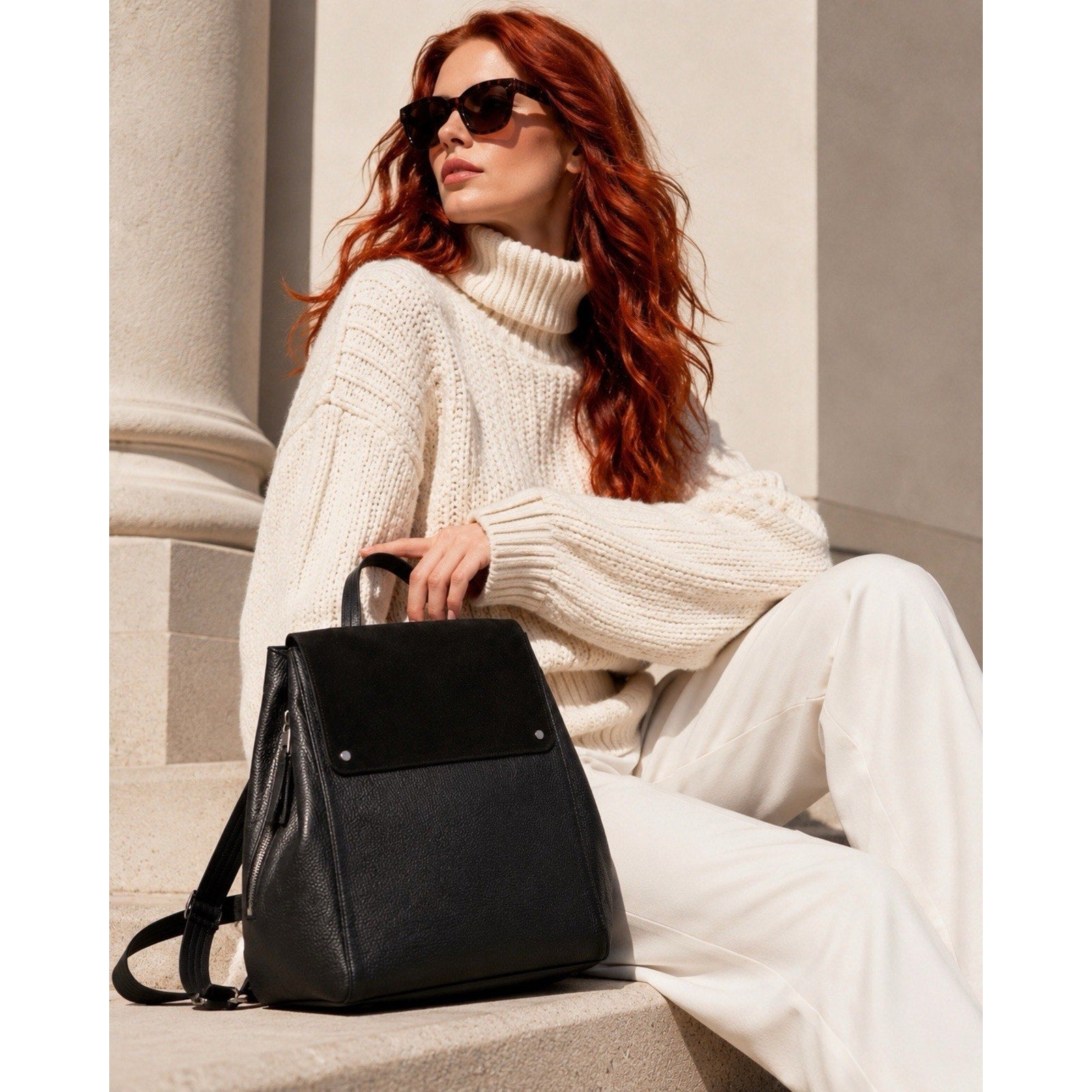 Treasure & Bond Amari Convertible Leather Backpack Black Pebbled