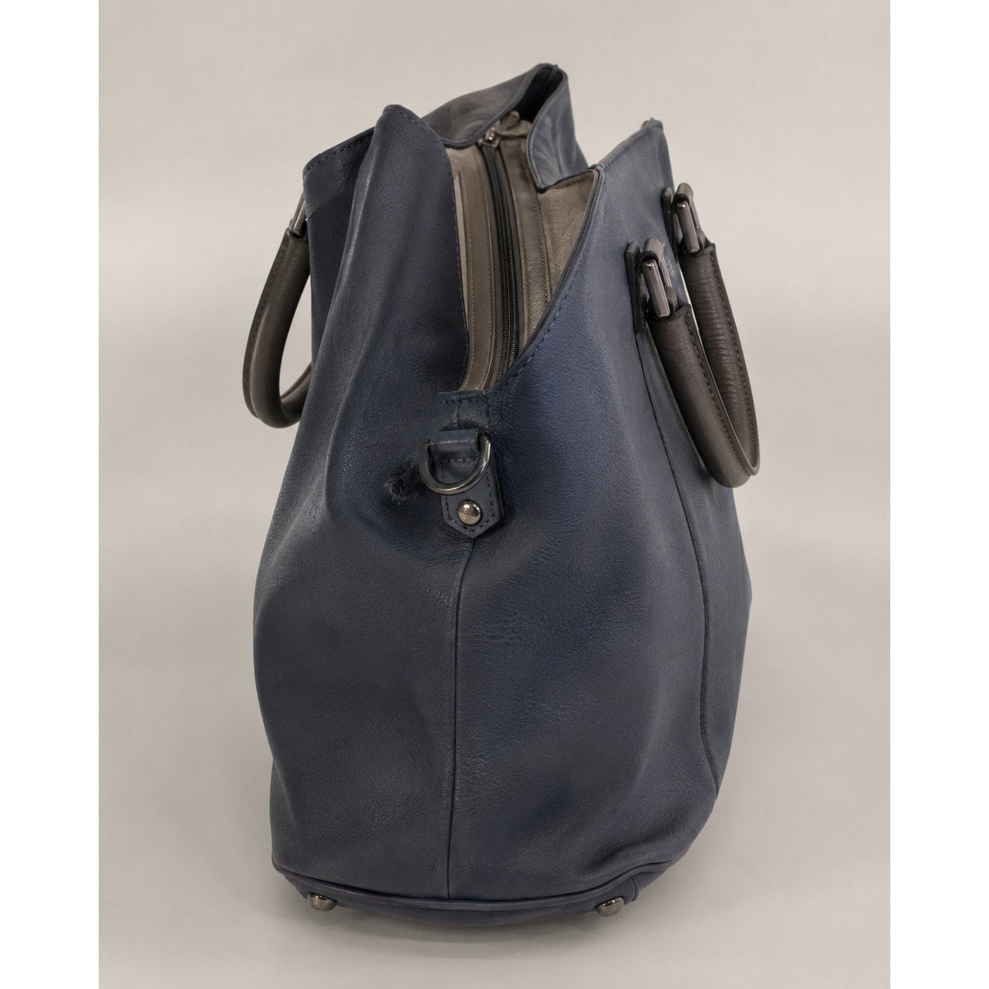 Ted Baker Navy Blue Pebbled Leather Large Tote Gray Handles