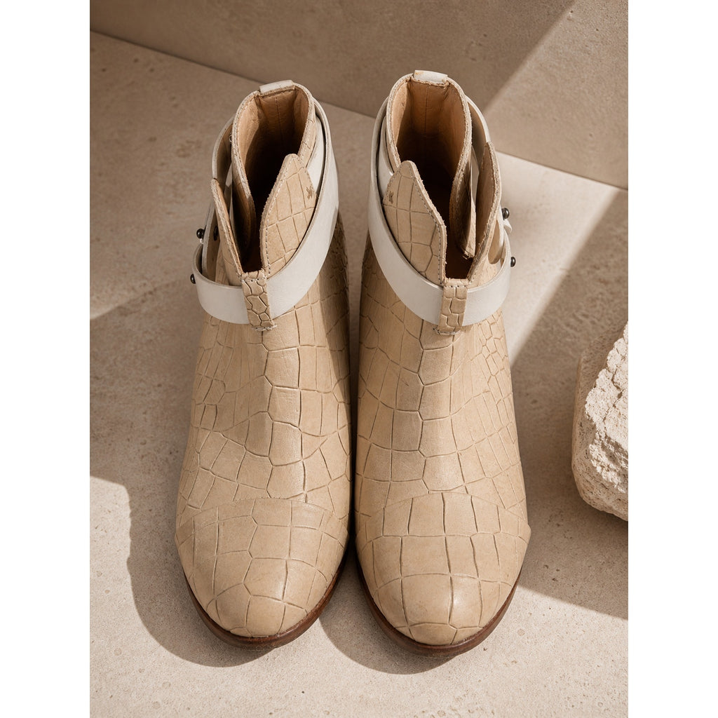 Rag & Bone Leather Ankle Boots Cream Embossed Wrap Strap Women’s 6.5