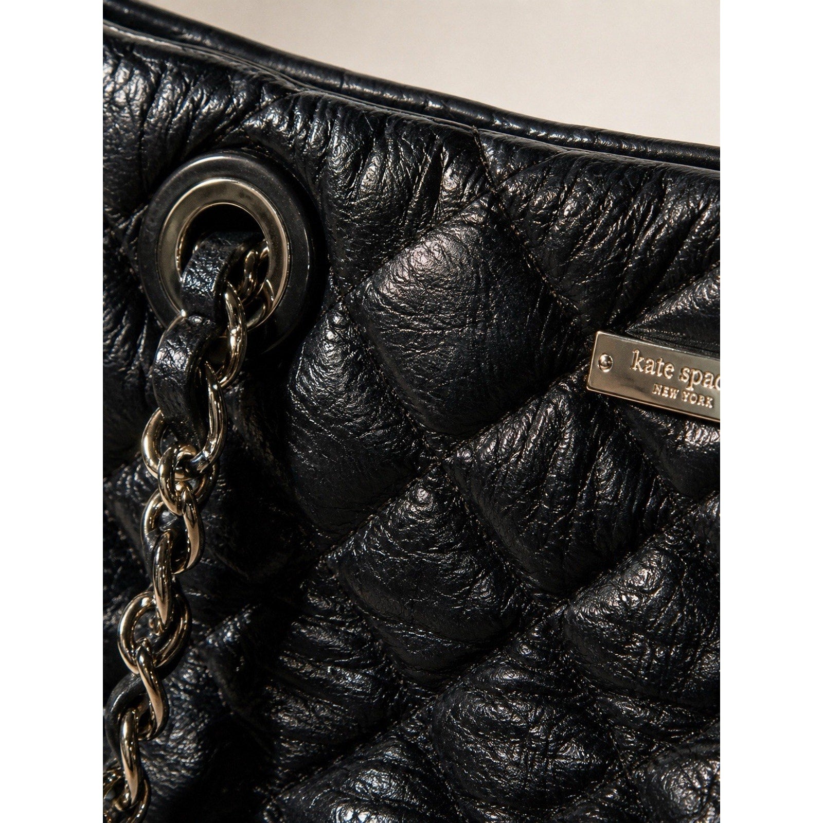 Kate Spade New York Black Quilted Leather Chain Tote Bag