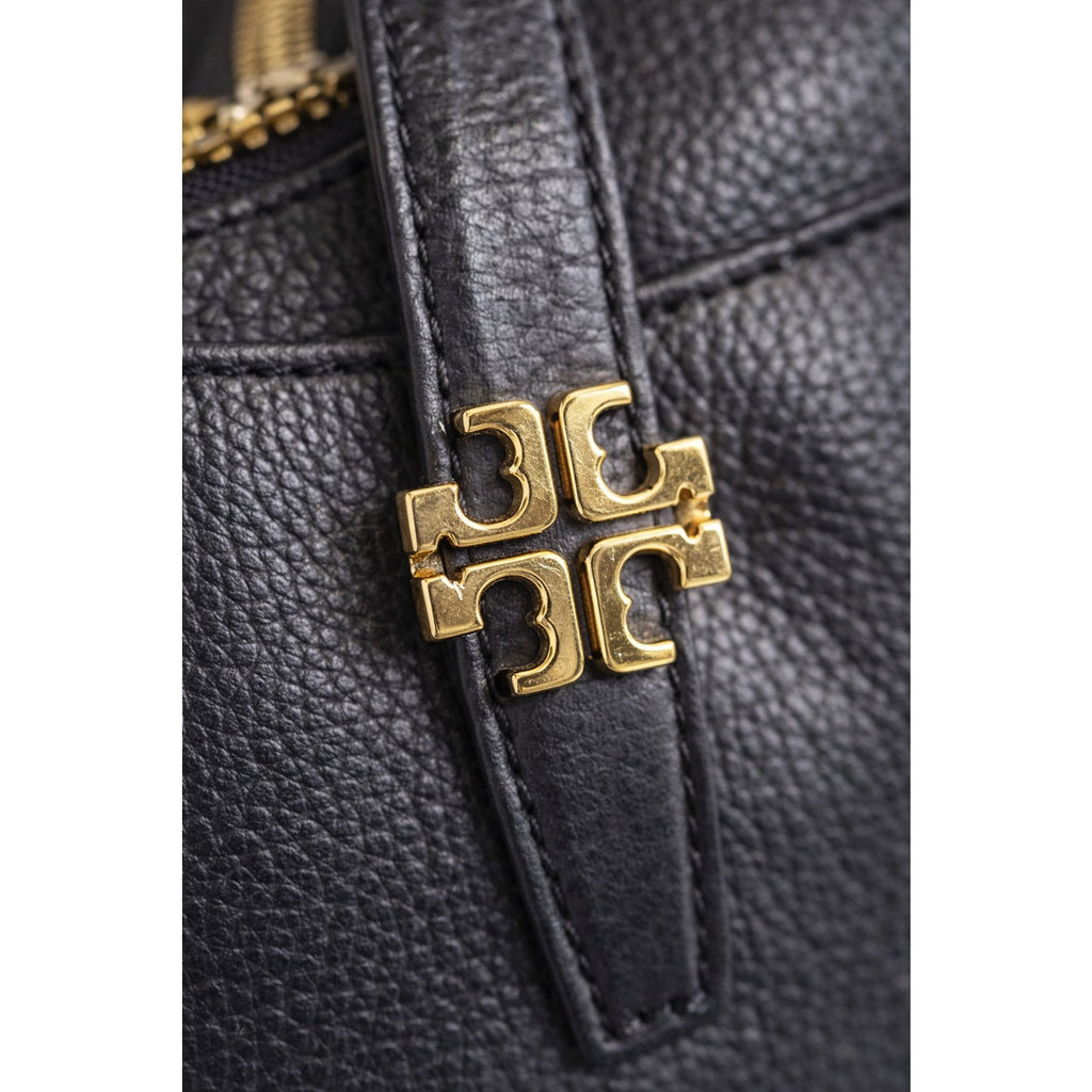 Tory Burch Meyer Plaque Pebbled Leather Tote Black Shoulder