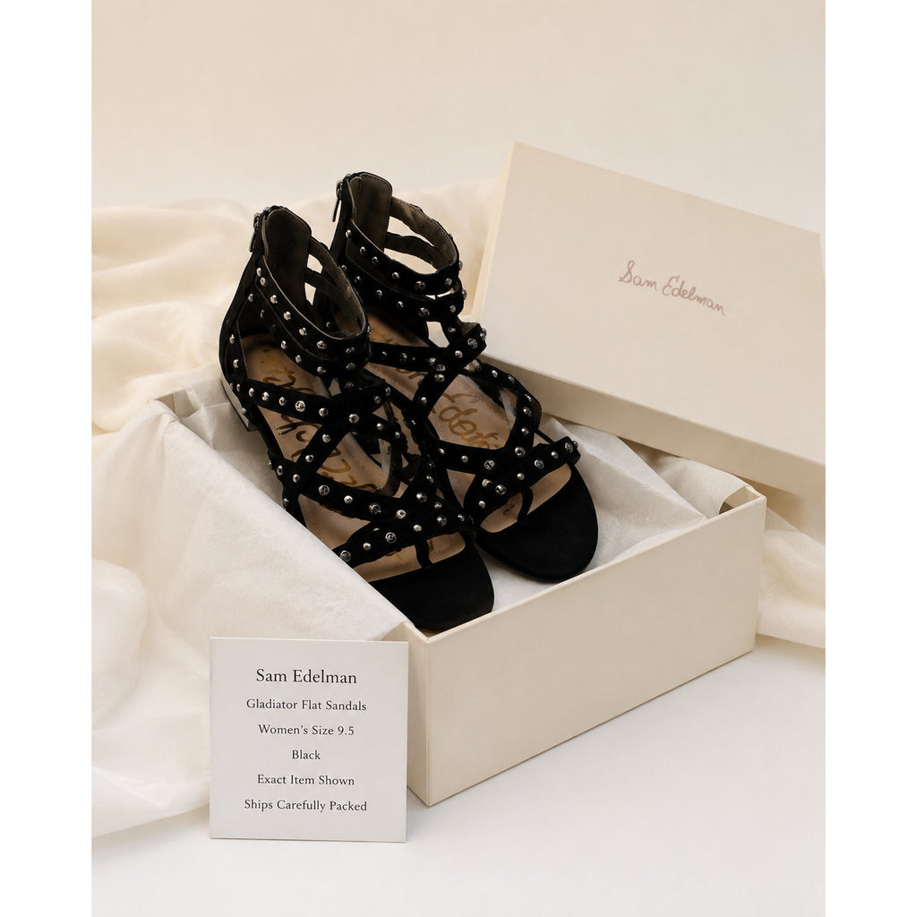 Sam Edelman Delano Women's 9.5 Black Studded Gladiator Flat Sandals