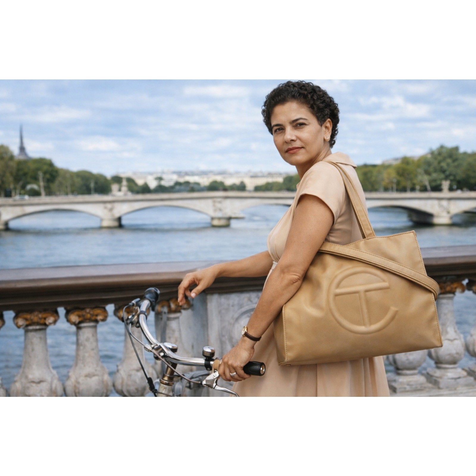 Telfar Medium Shopping Bag Tan Vegan Leather Tote Double Strap
