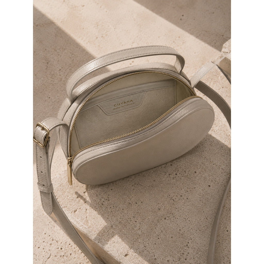 Cuyana Cream Leather Oval Zip Crossbody Bag Made in Turkey