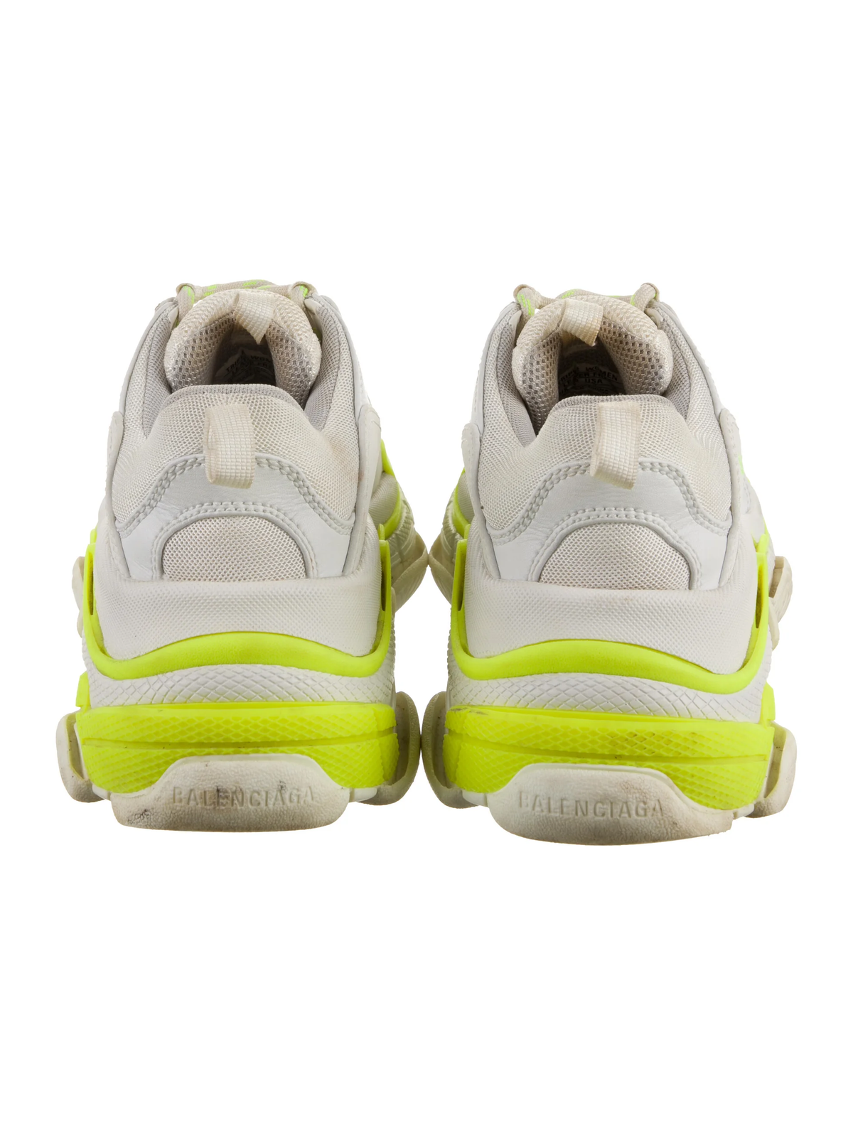 Balenciaga Triple S white neon yellow sneakers rear view