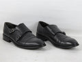 Bally black leather double monk strap dress shoes men's size 10 angled pair view