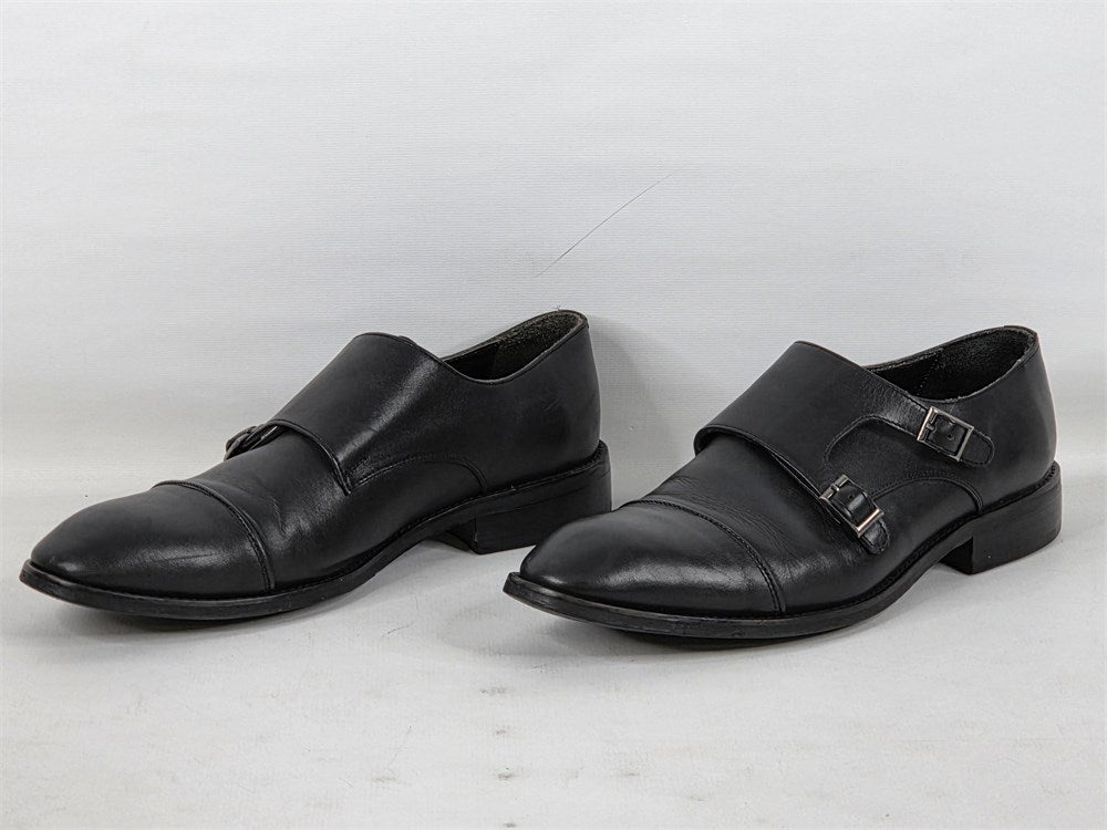 Bally black leather double monk strap dress shoes men's size 10 alternate angled view
