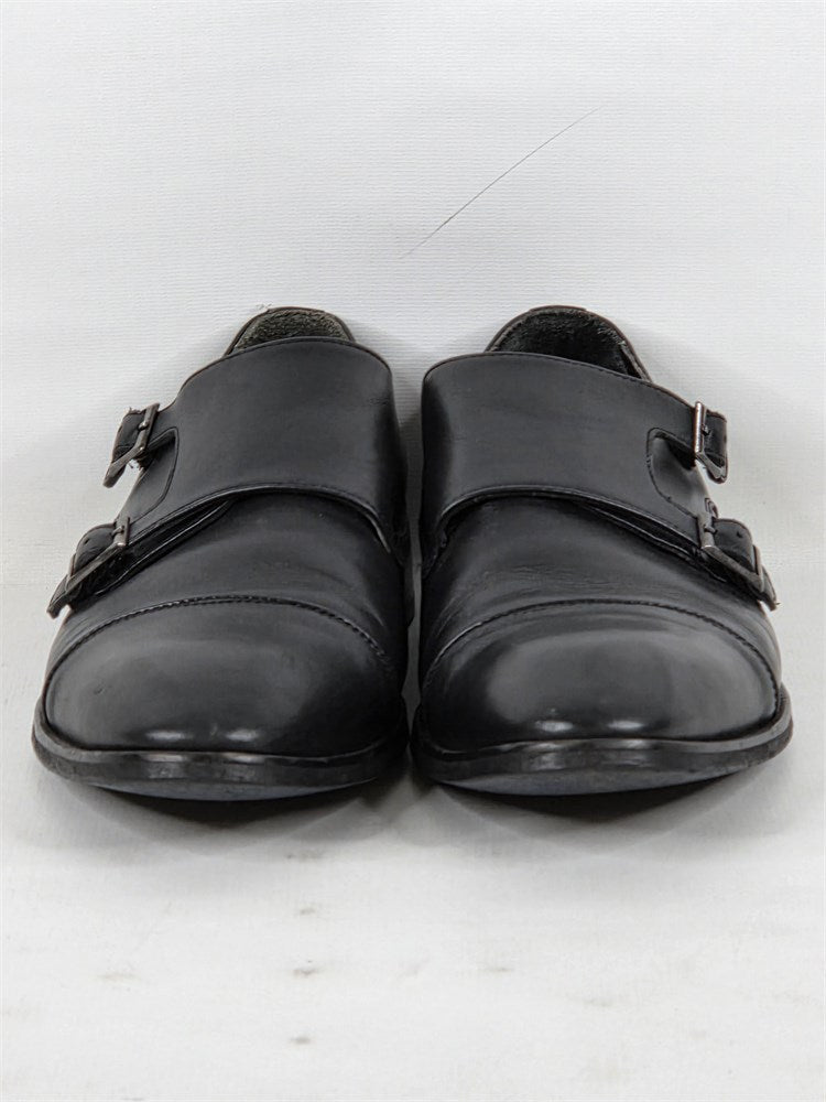 Bally black leather double monk strap dress shoes men's size 10 front view