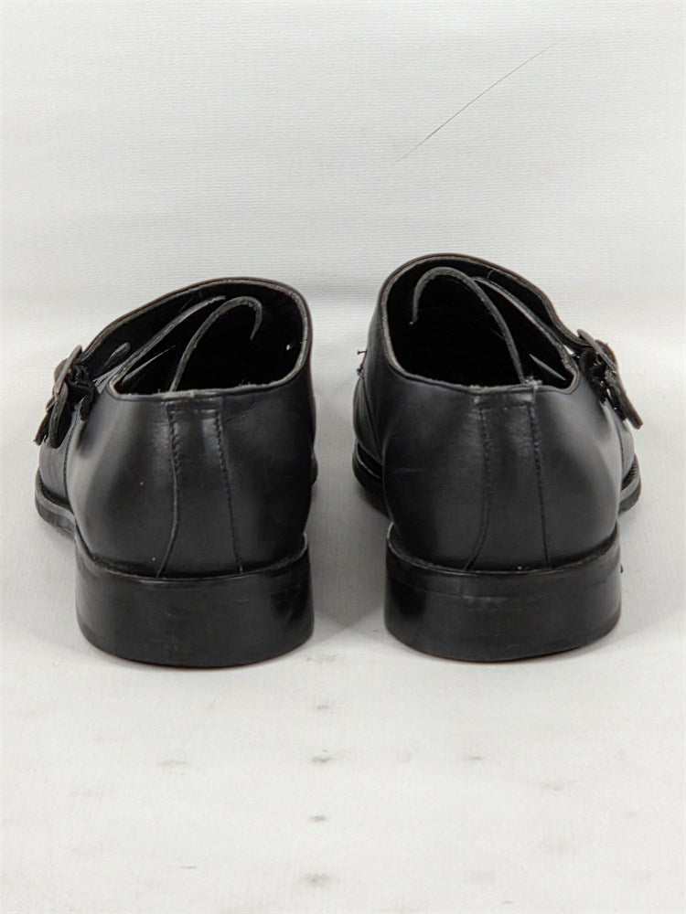 Bally black leather double monk strap dress shoes men's size 10 rear heel view
