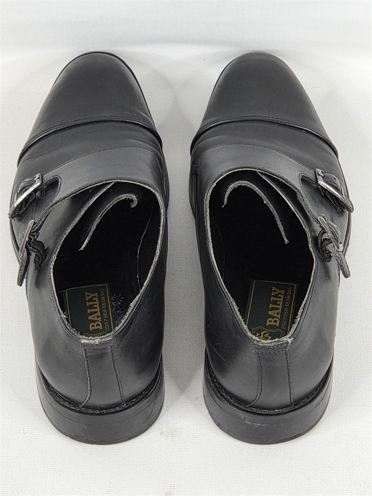 Bally black leather double monk strap dress shoes men's size 10 overhead view