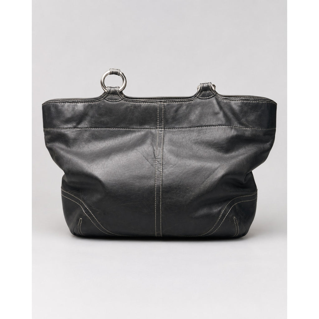 Vintage Y2K Coach Soho Black Smooth Leather Large Shoulder Tote Bag Silver
